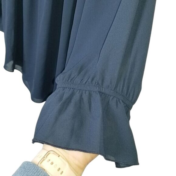 Laurie Felt Womens Navy Off-Shoulder Long Sleeve Blouse Ruffled Cuffs Size M - Picture 4 of 8